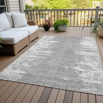 8' X 10' Silver Gray And Ivory Abstract Washable Indoor Outdoor Area Rug