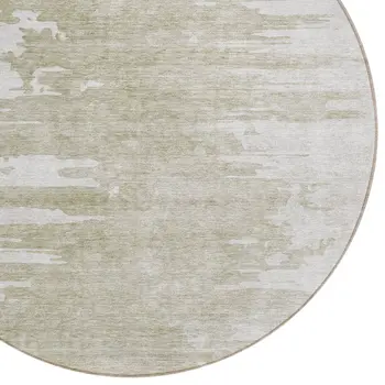 8' Taupe Beige And Tan Round Abstract Washable Indoor Outdoor Area Rug