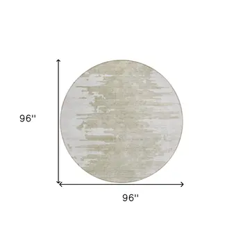 8' Taupe Beige And Tan Round Abstract Washable Indoor Outdoor Area Rug