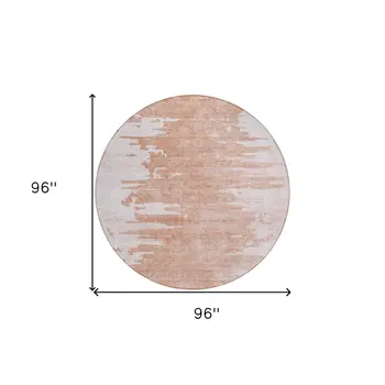 8' Terra Cotta Salmon And Copper Round Abstract Washable Indoor Outdoor Area Rug