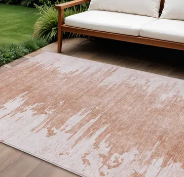 9' X 12' Terra Cotta Salmon And Copper Abstract Washable Indoor Outdoor Area Rug