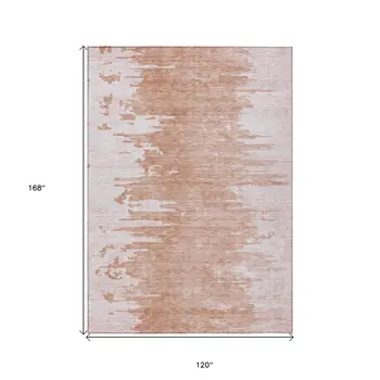 10' X 14' Terra Cotta Salmon And Copper Abstract Washable Indoor Outdoor Area Rug