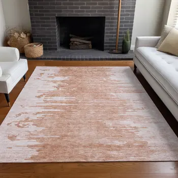 10' X 14' Terra Cotta Salmon And Copper Abstract Washable Indoor Outdoor Area Rug