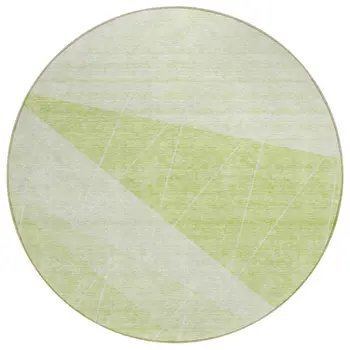 8' Mint Green And Ivory Round Geometric Washable Indoor Outdoor Area Rug