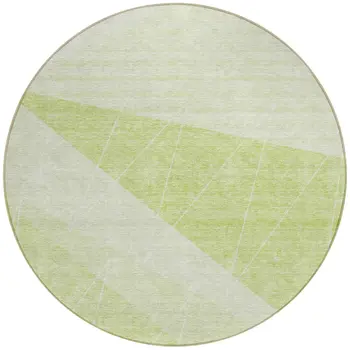 8' Mint Green And Ivory Round Geometric Washable Indoor Outdoor Area Rug