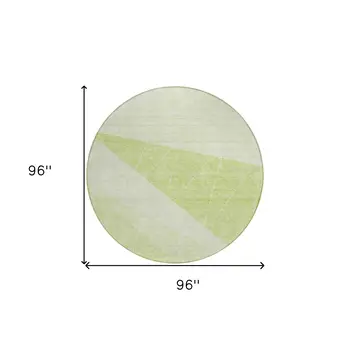 8' Mint Green And Ivory Round Geometric Washable Indoor Outdoor Area Rug