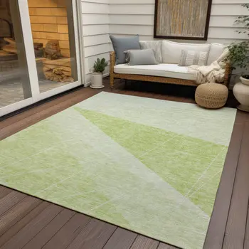 9' X 12' Mint Green And Ivory Geometric Washable Indoor Outdoor Area Rug