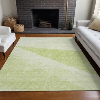 9' X 12' Mint Green And Ivory Geometric Washable Indoor Outdoor Area Rug