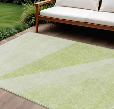 10' X 14' Mint Green And Ivory Geometric Washable Indoor Outdoor Area Rug