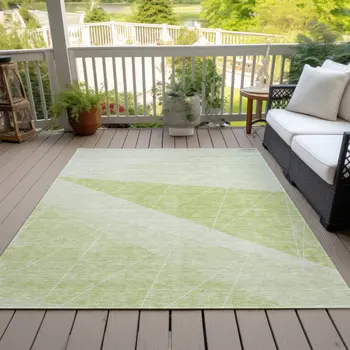 10' X 14' Mint Green And Ivory Geometric Washable Indoor Outdoor Area Rug