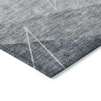 3' X 5' Charcoal Gray And Silver Geometric Washable Indoor Outdoor Area Rug