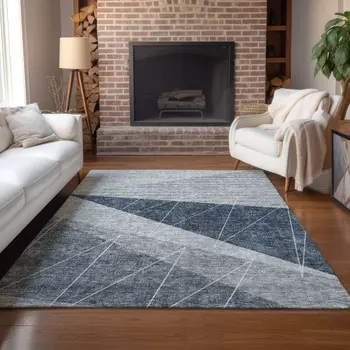 9' X 12' Charcoal Gray And Silver Geometric Washable Indoor Outdoor Area Rug