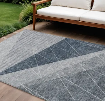 10' X 14' Charcoal Gray And Silver Geometric Washable Indoor Outdoor Area Rug