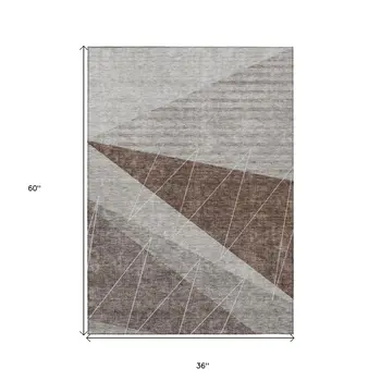 3' X 5' Gray Silver And Taupe Geometric Washable Indoor Outdoor Area Rug