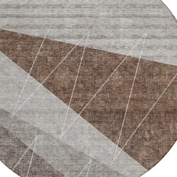 8' Gray Silver And Taupe Round Geometric Washable Indoor Outdoor Area Rug