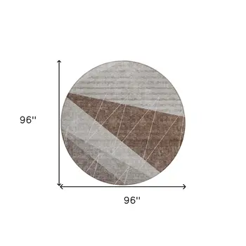 8' Gray Silver And Taupe Round Geometric Washable Indoor Outdoor Area Rug