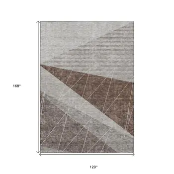 10' X 14' Gray Silver And Taupe Geometric Washable Indoor Outdoor Area Rug