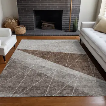 10' X 14' Gray Silver And Taupe Geometric Washable Indoor Outdoor Area Rug