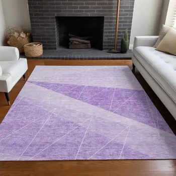 3' X 5' Lavender And Purple Geometric Washable Indoor Outdoor Area Rug