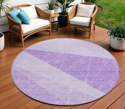 8' Lavender And Purple Round Geometric Washable Indoor Outdoor Area Rug