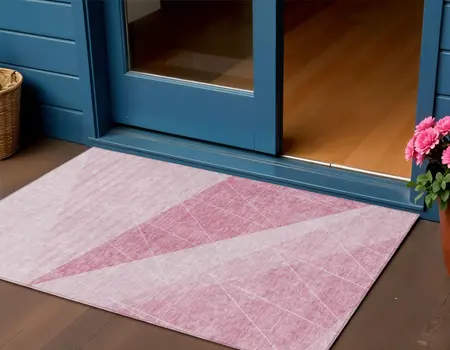 3' X 5' Pink Mauve And Blush Geometric Washable Indoor Outdoor Area Rug