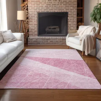 5' X 8' Pink Mauve And Blush Geometric Washable Indoor Outdoor Area Rug