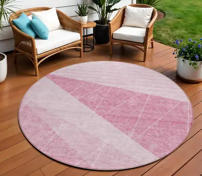 8' Pink Mauve And Blush Round Geometric Washable Indoor Outdoor Area Rug