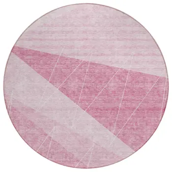 8' Pink Mauve And Blush Round Geometric Washable Indoor Outdoor Area Rug