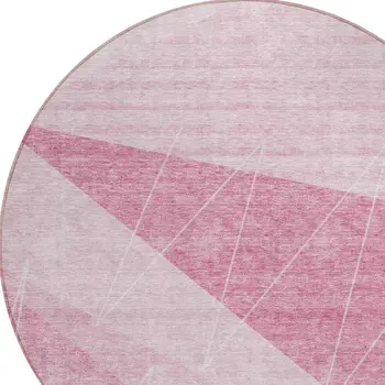 8' Pink Mauve And Blush Round Geometric Washable Indoor Outdoor Area Rug
