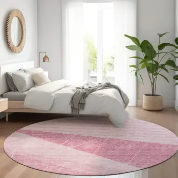 8' Pink Mauve And Blush Round Geometric Washable Indoor Outdoor Area Rug