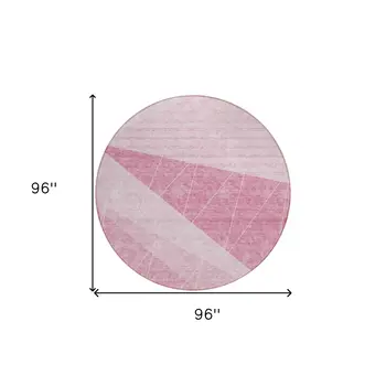 8' Pink Mauve And Blush Round Geometric Washable Indoor Outdoor Area Rug