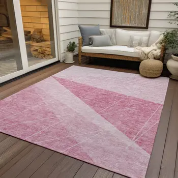 8' X 10' Pink Mauve And Blush Geometric Washable Indoor Outdoor Area Rug