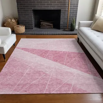 8' X 10' Pink Mauve And Blush Geometric Washable Indoor Outdoor Area Rug
