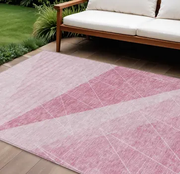 10' X 14' Pink Mauve And Blush Geometric Washable Indoor Outdoor Area Rug