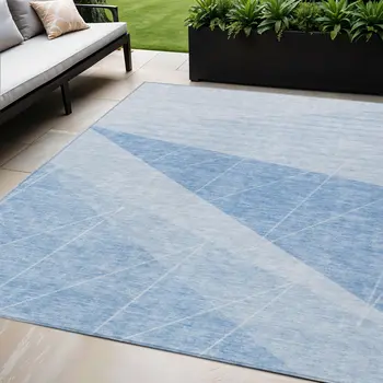 5' X 8' Sky Blue And Denim Blue Geometric Washable Indoor Outdoor Area Rug