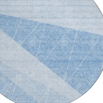 8' Sky Blue And Denim Blue Round Geometric Washable Indoor Outdoor Area Rug