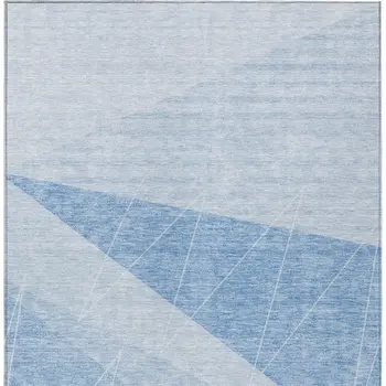 8' X 10' Sky Blue And Denim Blue Geometric Washable Indoor Outdoor Area Rug
