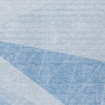 8' X 10' Sky Blue And Denim Blue Geometric Washable Indoor Outdoor Area Rug