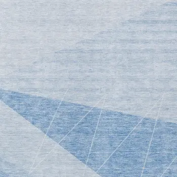 10' X 14' Sky Blue And Denim Blue Geometric Washable Indoor Outdoor Area Rug