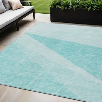 5' X 8' Teal Blue Aqua And Ivory Geometric Washable Indoor Outdoor Area Rug