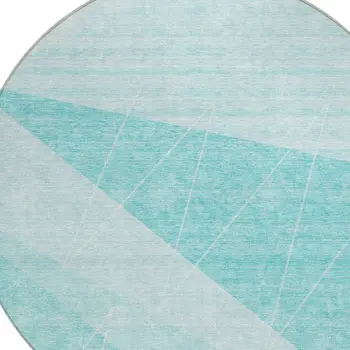 8' Teal Blue Aqua And Ivory Round Geometric Washable Indoor Outdoor Area Rug
