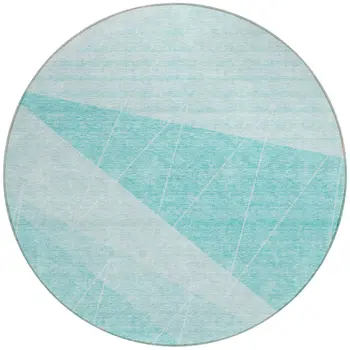 8' Teal Blue Aqua And Ivory Round Geometric Washable Indoor Outdoor Area Rug