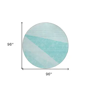 8' Teal Blue Aqua And Ivory Round Geometric Washable Indoor Outdoor Area Rug