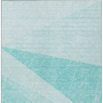 8' X 10' Teal Blue Aqua And Ivory Geometric Washable Indoor Outdoor Area Rug