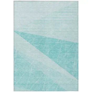 8' X 10' Teal Blue Aqua And Ivory Geometric Washable Indoor Outdoor Area Rug