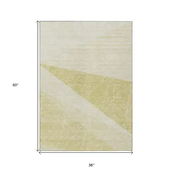 3' X 5' Wheat Gold And Ivory Geometric Washable Indoor Outdoor Area Rug