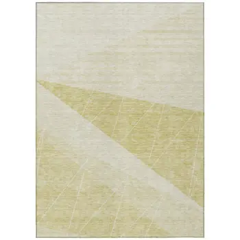 3' X 5' Wheat Gold And Ivory Geometric Washable Indoor Outdoor Area Rug