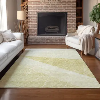 3' X 5' Wheat Gold And Ivory Geometric Washable Indoor Outdoor Area Rug