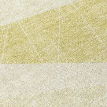 8' Wheat Gold And Ivory Round Geometric Washable Indoor Outdoor Area Rug