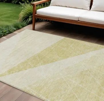 8' X 10' Wheat Gold And Ivory Geometric Washable Indoor Outdoor Area Rug